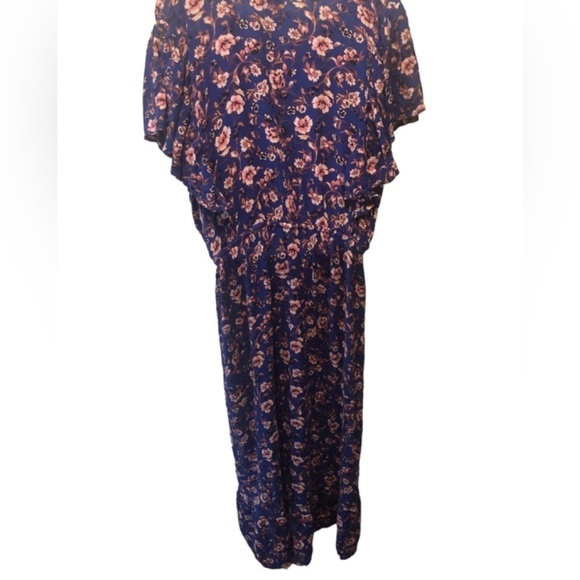 Knox Rose Peasant Floral Maxi Dress XXL Ruffle Hem Flutter SS Blue Drawstring - Picture 4 of 6